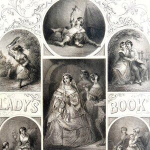 Lady Godey's Steel Engraving 1859 Victorian Seven Ages Of Art DWY5C